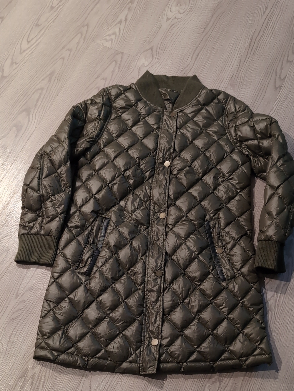 Lucky Brand Olive Quilted Long Down Packable Puffer Jacket